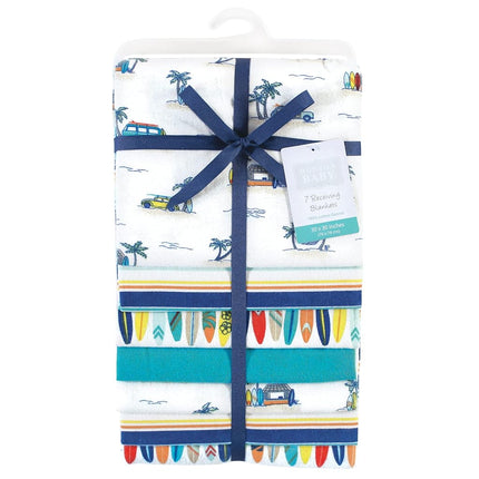 Hudson Baby Unisex Baby Cotton Flannel Receiving Blankets Bundle, Surfer Dude, One Size