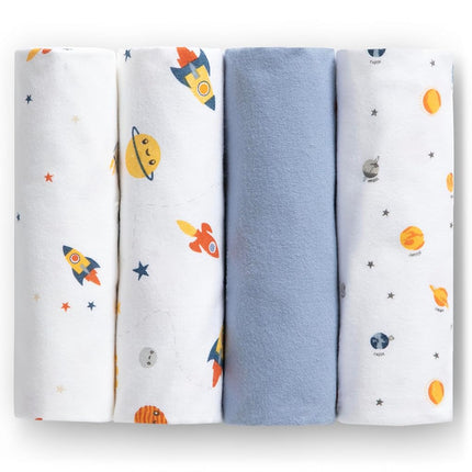 Delta Children 100% Cotton Flannel Baby Receiving Blankets for Girls and Boys � 30x30 Inches (Pack of 4), Space Exploration