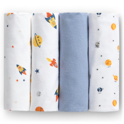 Delta Children Mantas Recibidoras de Franela 100% Algodón para Bebés Niñas y Niños - 76x76 cm (Paquete de 4), Exploración Espacial