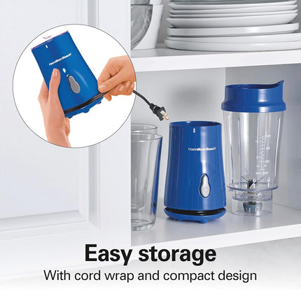 Hamilton Beach Personal Blender for Smoothies & Protein Shakes, Portable Single Serve Blender with Travel Lid, 14 oz BPA-Free Jar, 175W, Compact Countertop Blender, Monaco Blue, 51132G