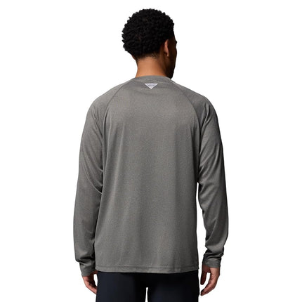 Columbia Men's PFG Terminal Tackle Long Sleeve Shirt, Charcoal Heather/Cool Grey Logo, 4X