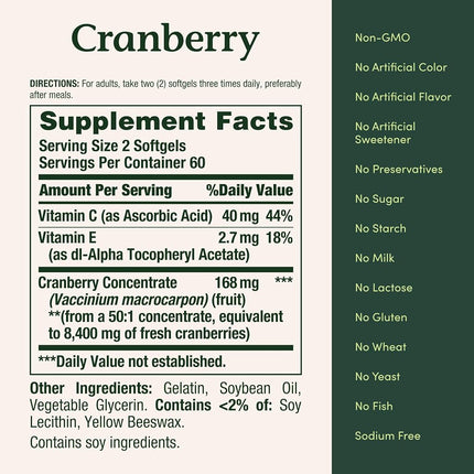 Nature's Bounty Cranberry Fruit 4200 mg, Plus Vitamin C, 120 Softgels