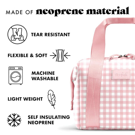 Fit & Fresh Remi Women's Neoprene Lunch Bag, Meal Preparation Set with Containers and XL Ice Pack, Self-Insulating Neoprene Like Material, Machine Washable Lunch Bag, Tear- and Stain Resistant, Pink