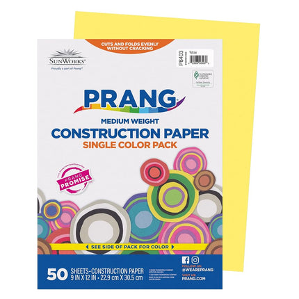 SunWorks Construction Paper, 9"X12", Yellow, 50 Sheets