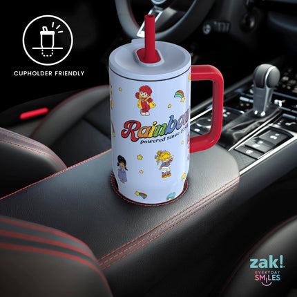 Vaso de viaje Sutton Rainbow Brite de Zak Designs para llevar, 887 ml, acero inoxidable con aislamiento al vacío, popote de silicona y asa de transporte para bebidas frías (Rainbow Brite, Color Kids)