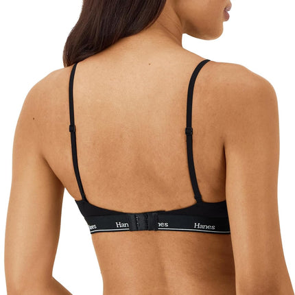 Hanes Women's Originals Triangle Bralette Pack, Breathable Stretch Cotton Bras, 2-Pack, White/Black, L (Pack of 2)