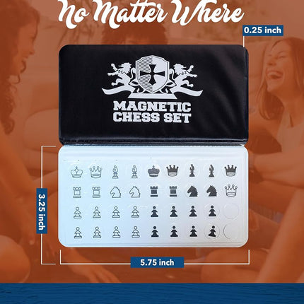 Mini jeu d'échecs de voyage magnétique WE Games – Plateau pliable de 6 pouces avec pièces en vinyle durables et reines supplémentaires – Jeu d'échecs magnétique intérieur et extérieur – Logo blanc