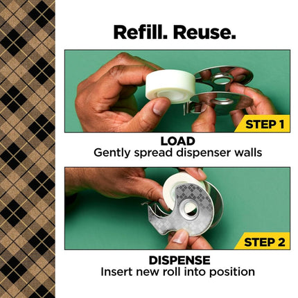 Scotch Stainless Steel Refillable Dispenser and 2 Rolls of Scotch Magic Tape with 66% Plant Based Adhesive, 0.75 in. x 550 in, Invisible Tape, Oﬃce Supplies and School Supplies