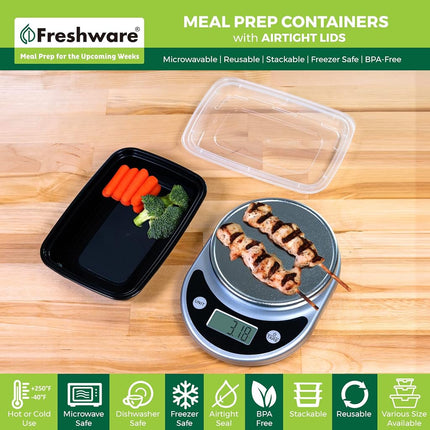 Freshware Boîtes de conservation repas [Lot de 150] Boîtes de conservation alimentaire à 1 compartiment avec couvercles, boîte Bento, sans BPA, empilables, micro-ondes/lave-vaisselle/congélateur (28 oz)