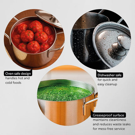 Restaurantware-9 Ounce Small Casserole Dish with Lid, 1 Break-Resistant Individual Casserole Dish - Built-in Handles, Durable, Stainless Steel Casserole Soup Pot, Cook and Serve Individual Portions,