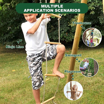 MUXHEL 1 Pcs 6.5 Ft Climbing Rope Ladder for Kids, Wooden Hanging Rope Ladder, Rope Ladder for Treehouse Outdoor and Indoor Swing Set Accessories