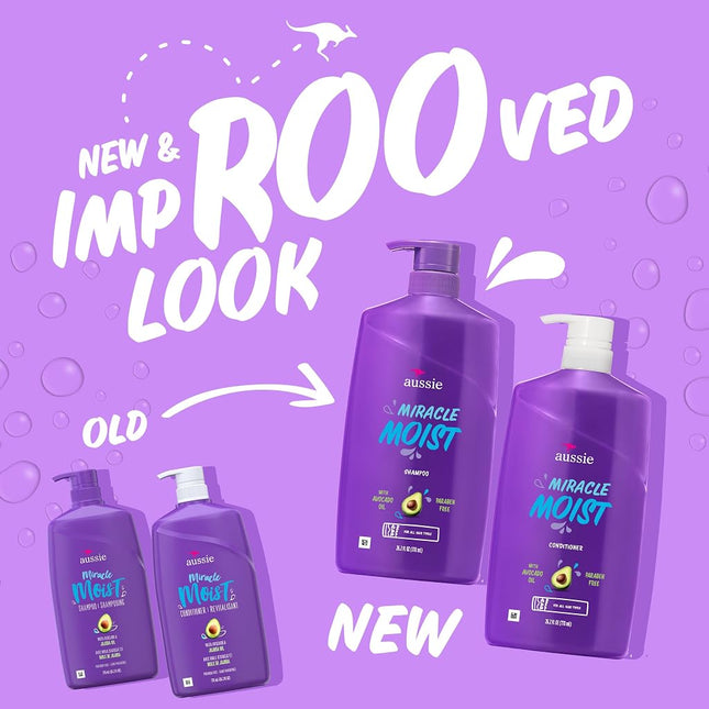 Aussie Miracle Moist Shampoo, Conditioner and 3 Minute Miracle Deep Conditioner Hair Treatment Bundle, Infused with Avocado & Australian Jojoba Oil, Paraben Free