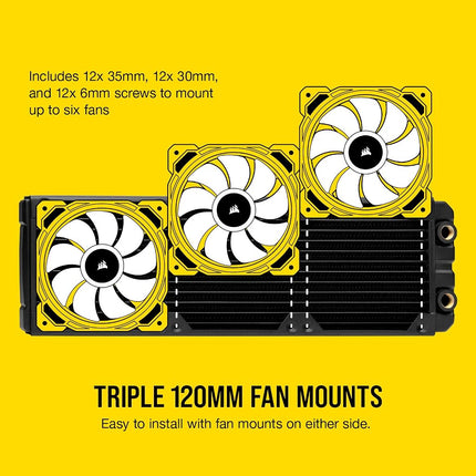 Radiador de refrigeración por agua Corsair Hydro X Series, XR5 de 360 mm (soportes triples para ventiladores de 120 mm, fácil instalación, construcción de cobre de primera calidad, poliuretano, guías integradas para tornillos de ventilador), negro