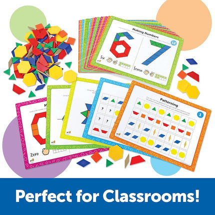Learning Resources Pattern Block Maths Activity Set, Maths Games for Kids, Educational Games, Preschool Maths, Montessori, 144 Pieces, Age 5+