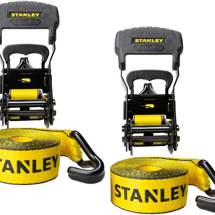 STANLEY S1007 Black/Yellow 1.5" x 16' Ratchet Tie Down Straps - 1,100 lb Safe Working Load / 3,300 lb Break Strength, 2 Pack