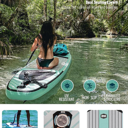 BEYOND MARINA Inflatable Paddle Board Stand Up Paddle Board, 320 x 81 x 15 cm Featherlight Sup Board for Youth & Adult, Premium Double Action Pump, Backpack, Fiberglass Paddle, Leash, Golf Mint Green