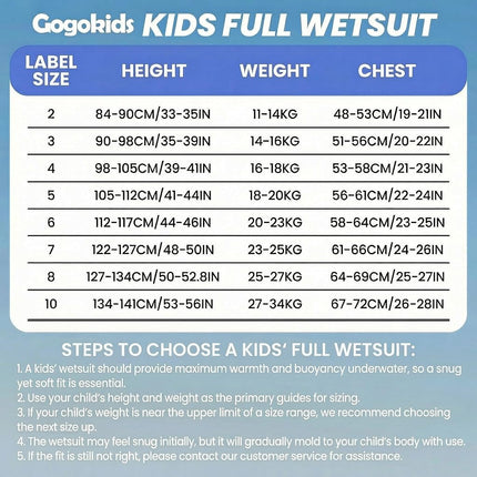 Gogokids Wetsuit Kids, Children 2.5mm Neoprene Thermal Swimsuit with UV 50+ Protection, Full Length One Piece for Ages 2-10 Boys & Girls Swimming, Surfing, Diving, Snorkeling
