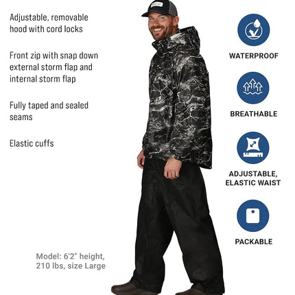 FROGG TOGGS Men's Standard Classic All-Sport Waterproof Breathable Rain Suit, Mo Elements/Blacktip/Black, Large