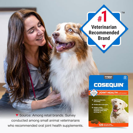 Nutramax Cosequin Joint Health Supplement for Dogs - with Glucosamine, Chondroitin, MSM, and Omega-3's, 120 Soft Chews