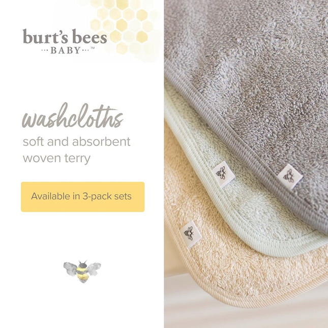 Burt's Bees Baby Infant Washcloths, 100% Organic Cotton, Soft and Super Absorbent Knit Terry & Woven Terry Wash Cloth