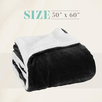 Elegant Comfort Reversible and Ultra-Plush Flannel Fleece Sherpa Throw- Lightweight Soft and Cozy- All Season Decorative Throw, Perfect for Lounging, 50 x 60 inches, Black