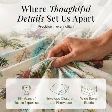 Tribeca Living Twin Bed Sheet Set, 300 Thread Count Soft Cotton Sateen, Floral Print with Extra Deep Pockets, 3-Piece Bedding Set, Paradise Island Multicolor