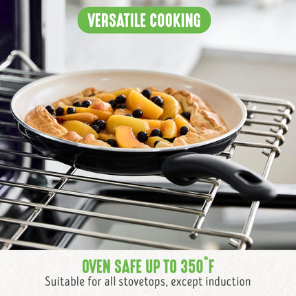 GreenLife Soft Grip 8” Frypan Skillet and Spatula Breakfast Cookware Set, PFAS-Free Ceramic Nonstick, Silicon Spatula with Bamboo Handle, Egg Omelte Bacon, Dishwasher Safe, Stay-Cool Handles, Black