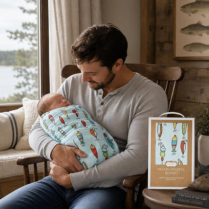 Mud Pie Kids Fishing Muslin Swaddle Blanket, Multi (12140058)