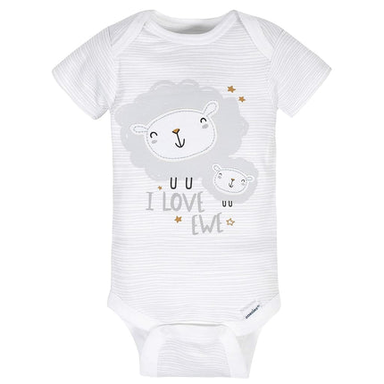 Gerber Baby 8 Pack Short-Sleeve Onesies Bodysuits Multi-Pack, Sheep Grey, 12 Months