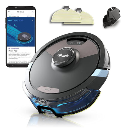 SHARK RV2620WD AI Ultra Robot Aspiradora y Trapeadora con Navegación Matrix Clean, Tecnología CleanEdge, Perfecta para Pelo de Mascotas, Alfombras, Suelos Duros, Compatible con Alexa, Negro/Moca