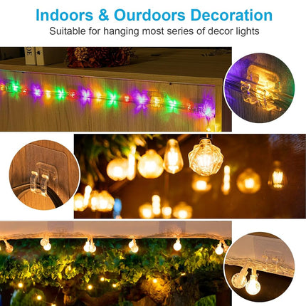 TidyHelper 100 PCS Hooks for Outdoor String Lights, Heavy Duty Clear Cable Clips with Waterproof Adhesive Sticky Strips, UV-Resistant Christmas Light Clips for Outside Metal Roof Porch Patio Decor