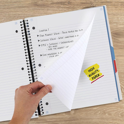 Cahier à spirale Five Star Advance avec application d'étude, 3 sujets, ligné, 27,9 x 21,6 cm, 150 feuilles, avec protège-spirale et intercalaires repositionnables, blanc, 1 pièce (73142)