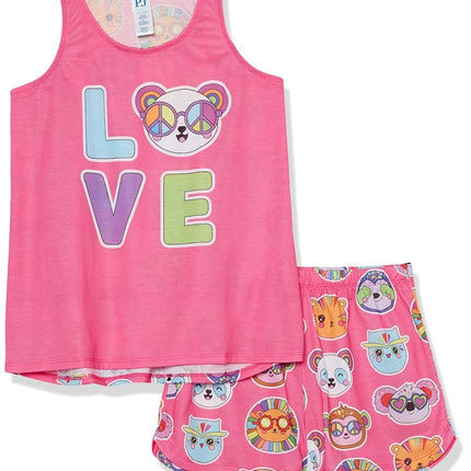 The Children's Place Girl's Sleeveless Tank Top and Shorts 2 Piece Pajama Set, Pink Love, S