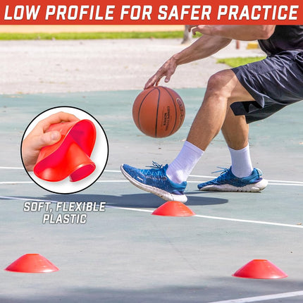 GoSports Premium Sports Cones for Training and Drills - 20 Pack with Tote - Red