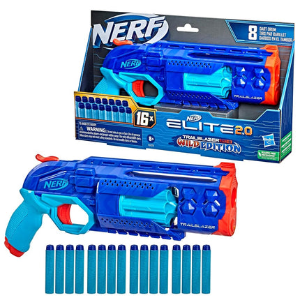 Nerf Elite 2.0 Trailblazer RD-8 Blaster, Wild Edition Color Design, 8-Dart Rotating Drum, Hammer Action, 16 Elite Darts, Tactical Rail