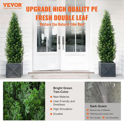 VEVOR Artificial Cedar Topiary Tree, 60 inch Tall (2 Pieces), with Extra Leaves & Pot Faux Evergreen Fake Pine Cypress Trees Plant, UV Rated Artificial Greenery Set for Home Decor Indoor/Outdoor