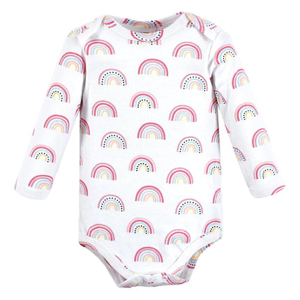 Hudson Baby Baby Girls Cotton Long-sleeve Bodysuits 3-pack, Modern Rainbow, 9-12 Months