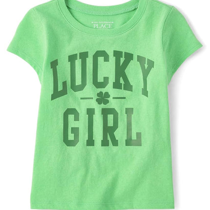 T-shirt à manches courtes et motif multicolore The Children's Place pour bébés et tout-petits, motif Lucky Girl, 3T