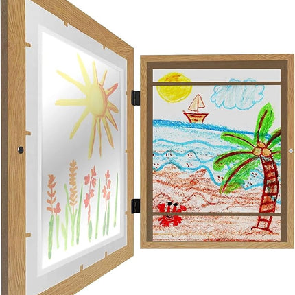 Americanflat Kids Artwork Display Frame Changeable (Dark Oak) - Magnetic Door Holds 100 Art Pieces - A4 Size Display with Mount or 10x12.5 Without Mount - My Mini Masterpiece