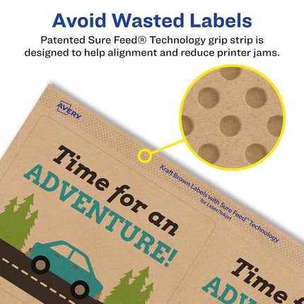 Avery Kraft Brown Rectangle Labels with Sure Feed, 3" x 3.75", 300 Kraft Brown Labels, Print-to-The-Edge, Laser/Inkjet Printable Labels