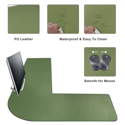 Mydours L-Shaped Computer Desk Pad 115x115x40cm, PU Leather Corner Office Desk Blotter Table Workstation Writing Mat Gaming Mouse Pad for Home and Office (Green)