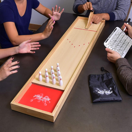 Juego de bolos GoSports Mini de madera para mesa para niños y adultos - Incluye 1 tablero de bolos, 1 rampa de lanzamiento, 2 mini bolas de bolos, 10 bolos y una tarjeta de puntuación de borrado en seco