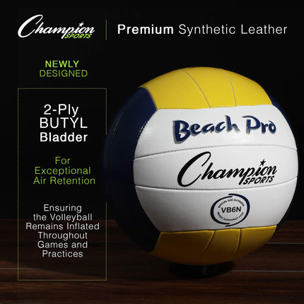 Champion Sports Outdoor Beach Volleyball, Official Size - Durable, Water-Resistant Volleyballs with Synthetic Leather Cover for Recreational, Competitive Play - Premium Volleyball Gear - Blue/Yellow