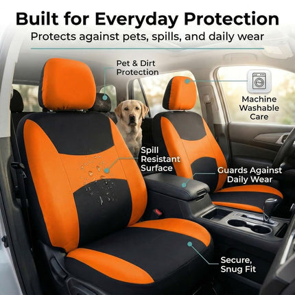 FH Group Automotive Seat Covers Orange Universal Fit Bucket and Bench Cover fits most Cars, SUVs, and Trucks (Full Set Airbag Compatible with Split Bench) FB030ORANGE115