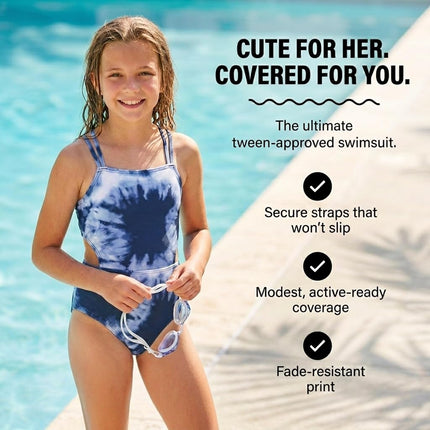 Kanu Surf Girls' Beach Sport Cut-Out One Piece Swimsuit, Beach Girl Denim, 6