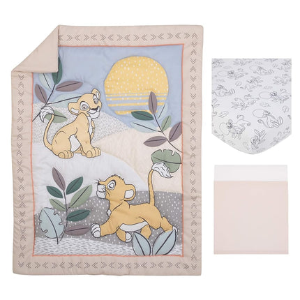 Disney Lion King Leader of The Pack Grey, Sage, Ivory and Yellow 3 Piece Nursery Crib Bedding Set - Comforter, Fitted Crib Sheet, and Crib Skirt (7512276P)