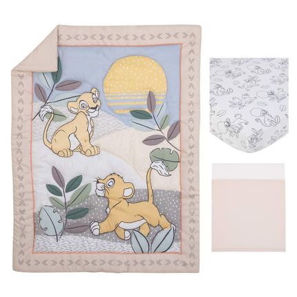 Disney Lion King Leader of The Pack Grey, Sage, Ivory and Yellow 3 Piece Nursery Crib Bedding Set - Comforter, Fitted Crib Sheet, and Crib Skirt (7512276P)