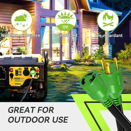 RVMATE Cable de extensión para generador de 3 clavijas y 30 amperios, 25 pies, cubierta SJTW NEMA L5-30P/L5-30R 125V