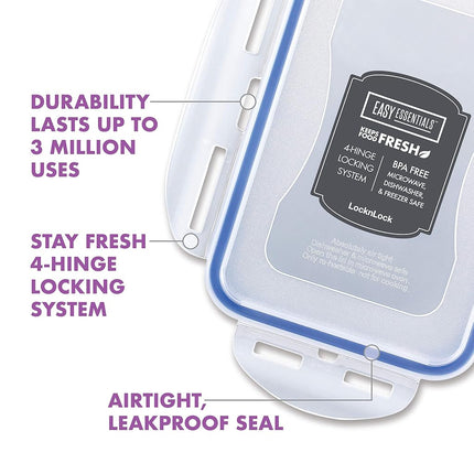 LocknLock Easy Essentials Food Storage lids/Airtight containers/Stackable, BPA Free, 6 Piece, Clear