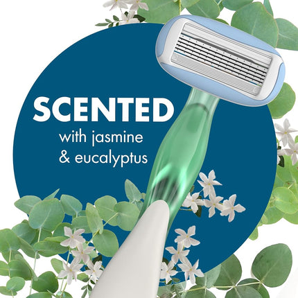 BIC Soleil 5 Escape Scented Women's Disposable Razors, 5 Blades, Comfortable Shave, Jasmine & Eucalyptus Scented Handle Shaving Razors for Women, 2 Count